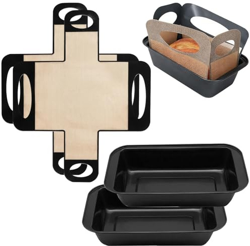 2 Pcs 2lb Loaf Tins for Baking - Nonstick Loaf Bread Tin with 2 Reusable Liners Set, Non Stick Carbon Steel, Bread Tins for Baking Meatloaf Sourdough - for Oven & Kitchen - Bakers & Baking lovers