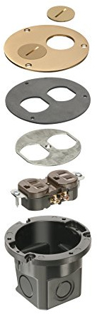Arlington FLB3520MB-1 Round Cut-In Floor Box Kit with Brass Cover and Threaded Plugs, for Installed Floors, 1-Gang, Metallic Brass, 1-Pack