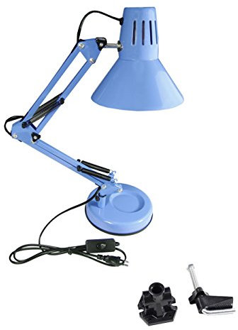 Vetrineinrete® Lampada da scrivania con braccio snodabile luce da tavolo in metallo orientabile con morsetto incluso attacco per lampadine E27 per casa ufficio cameretta F50 (Blu)