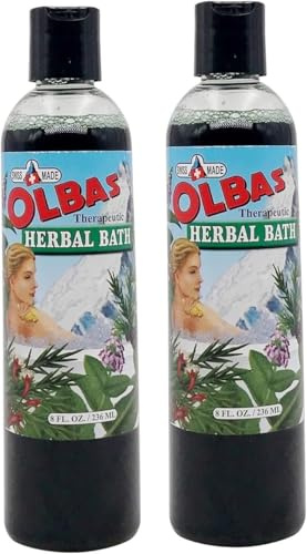 Olbas Herbal Bath 2 Pack, 8 fl oz (236 ml) Sore Muscle Bath Soak & Natural Muscle Relaxer Bath, Each Aromatic Swiss Formula with Essential Oils & Chlorophyll, Relaxing Bubble Bath for Men