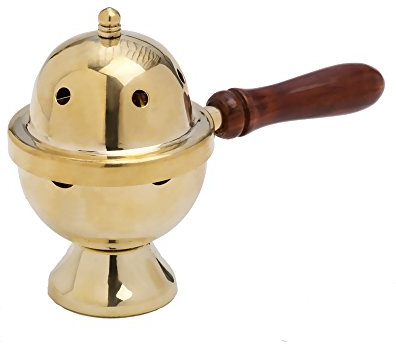 NKlaus Encensoir avec poignée en bois Coupe intérieure Encensoir or laiton déco 7553