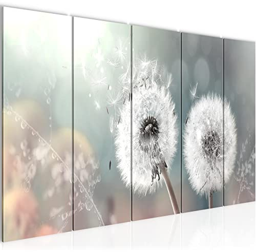 Runa Art Wandbild XXL Pusteblume Wohnzimmer Schlafzimmer 200 x 80 cm Türkis Grau 5 Teilig - Made in Germany - 023655b
