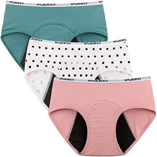 INNERSY Menstruationsunterwäsche Baumwolle Jugendliche Mädchen Perioden Slip Mehrpack 3 (8-10 Jahre, 2 Volltonfarben/ 1 Punktdruck)