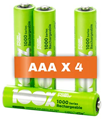 PeakPower Akku AAA | 4 Stück aufladbare Batterien AAA NiMH 1,2 Volt (1,2V) optimierte Kapazität, geringe Selbstentladung, vorgeladen (AAA Akkus wiederaufladbar x4)