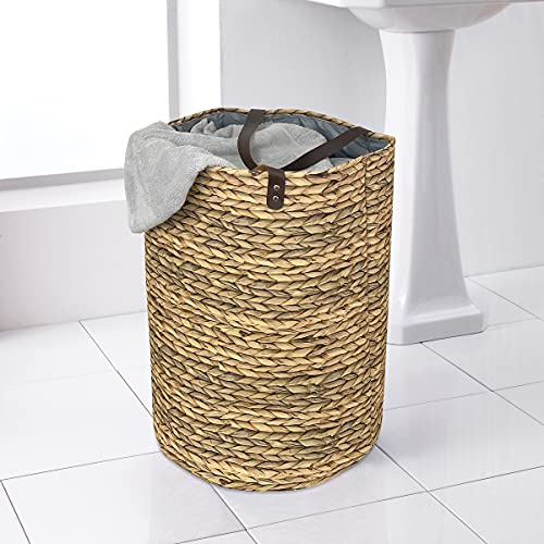 Hyacinth Design Print Folding Laundry Bag with Handles 40x40x60cm - Natural