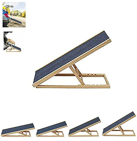 Unabhängige Hunderampe Dog Ramp Indoor & Outdoor, aus Echtholz, mit 4 Höhenverstellbar und Rutschfestem Teppich, Zusammenklappbares Tragbares Design, für Bett, oder Sofa- 100 cm x 40 cm