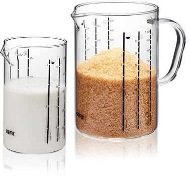 GEFU Messbecher aus Glas METI - 2-teiliges Set, 1000ml & 500ml, hitzebeständiges Borosilikatglas, mikrowellen- und spülmaschinengeeignet
