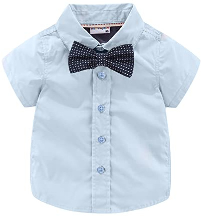 Mud Kingdom Camisa de vestir para niños con corbata de arco ajustable Camisas de manga corta con cuello Camisa con botones, 2 años