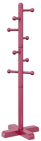 Azaeahom Kids Coat Rack, Freestanding Coat Racks with 8 Hooks 2 Adjustable Height, Tree Coat Rack for Bedroom, Hallway, Entrance, Office, Hats, Handbags,Purse (Dark-Rose)