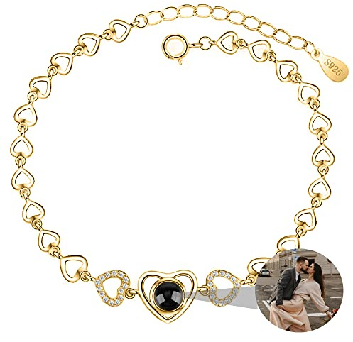 Personalisiertes Foto Armband - Benutzerdefiniertes Bild Projektions Armband Ich Liebe Dich in 100 Sprachen Mit Herz für Frauen Männer