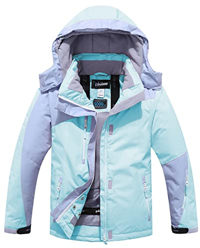 PHIBEE Girls' Sportswear Waterproof Windproof Snowboard Ski Jacket Blue/Purple 16