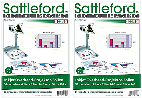Sattleford Druckerfolie: 100 Inkjet-Overhead-Folien, DIN A4, transparent, 115 µm, Sparpack (Druckerfolie Tintenstrahldrucker, Transparentfolien)