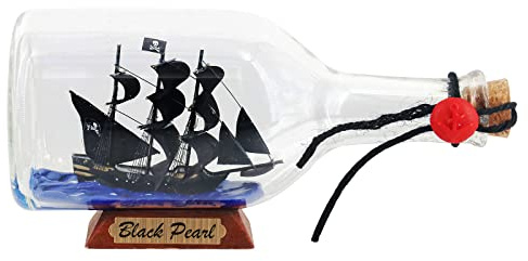 NAUTIMALL Black Pearl Caribbean Pirate Model Ship in a Bottle Glass Ornament Table top Nautical Home Decoration Mayflower USS Constitution USCG Eagle Gift for boy (Black Pearl 9”)