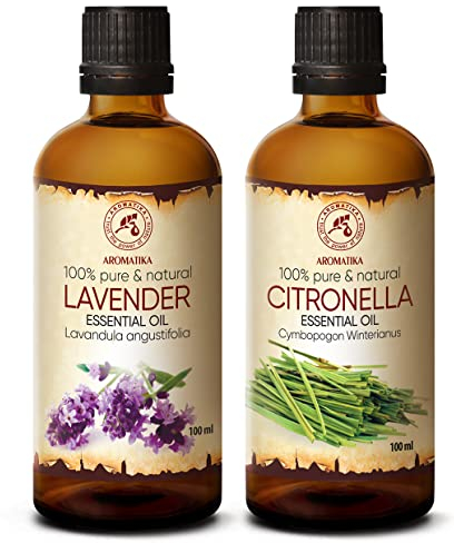 Ätherische Öle Set 2x100ml - Ätherisches Lavendelöl und Citronellaöl - Aromatherapie GeschenkSet für Diffuser - Öle für Diffusers und Seifenherstellung - Öle für Kerzen und Romantik - Duftlampe