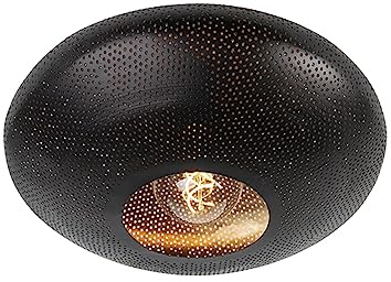 Qazqa Smart led Orientalisch Deckenleuchte, Deckenlampe - Radiance - Schwarz Gold, Rund, dimmbar, 40cm, Ideal als Schlafzimmerlampe und Wohnzimmerlampe