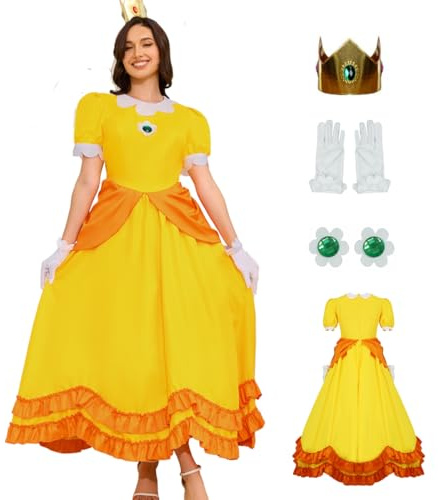 AYYOHON Princess Dress for Women Halloween Princess Cosplay Costume Crown Earrings Gloves Set Adult Fancy Dress Suit M