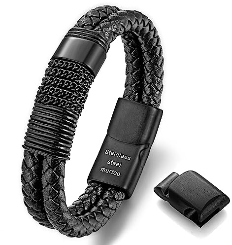 murtoo armband herren, lederarmband herren,armband herren leder, edelstahl armband, herren lederarmband,armband männer herren schmuck(schwarz,schwarz komplikation,20cm)
