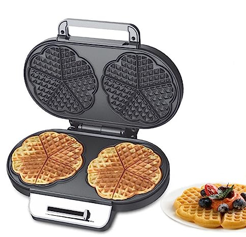 RUYICZB Mini Heart Shaped Waffle Maker, Double Thin Waffle Maker Iron with Temperature Control, Make 2 x 6'' Waffles or 10 Mini Heart Waffles, Non Stick Cooking Plates with Fast Heating