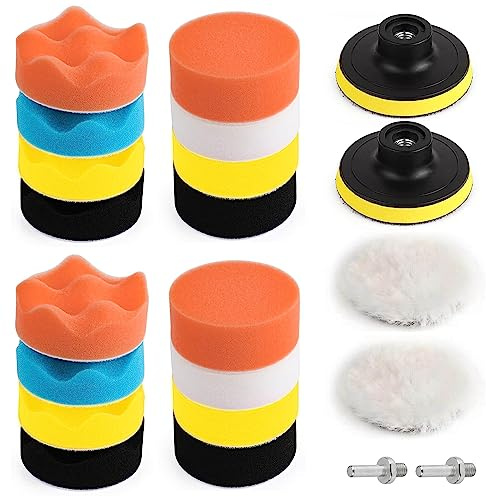 Harewu 22 Pcs Polishing Pads Kit,3 Inch Sponge Buffing Pads,Buffer for Car Detailing, Polishing Wheel for Drill,Car Buffer Polisher Kit Drill Buffing Kit for Car Polishing, Waxing, Sealing Glaze