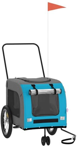 vidaXL Remolque de Bicicleta para Mascotas, Carrito para Perros Gatos, Remolque de Carga para Compra Camping, Hierro Tela Oxford Azul Gris