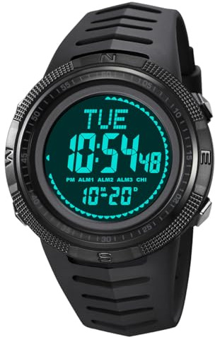 TONSHEN Herren Outdoor Militär Elektron Kompass Digital Uhren Wasserdicht LED Double Zeit Sportuhr Plastik Lünette Armbanduhr