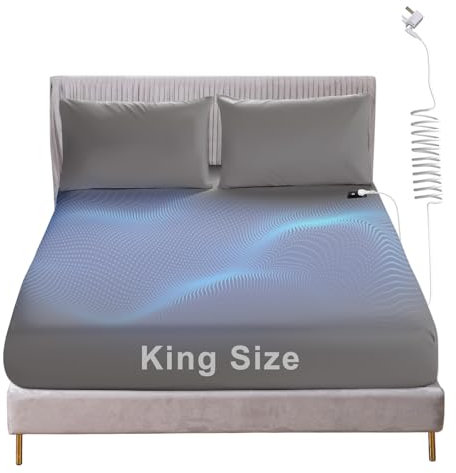 ConBlom Fitted Grounding Bed Sheet with UK Plug, King Size Earthing Sheets, 5% Silver Fiber & 95% Cotton for Improving Sleep, Better Working and Help with Anxiety (Gray, 150 x 200cm)