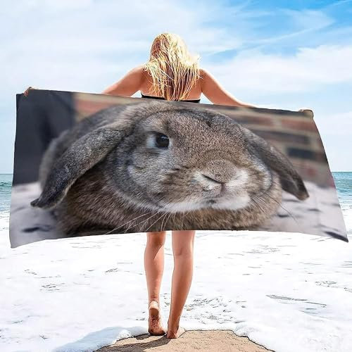 okoikfc 3D Strandtuch 100x200 cm Kaninchen Badetuch Groß Kaninchen Microfaser Handtücher Weich Schnell Trocknen Strandhandtuch Herren Frauen Badetücher, Strandtücher Strandlaken Handtuch A901