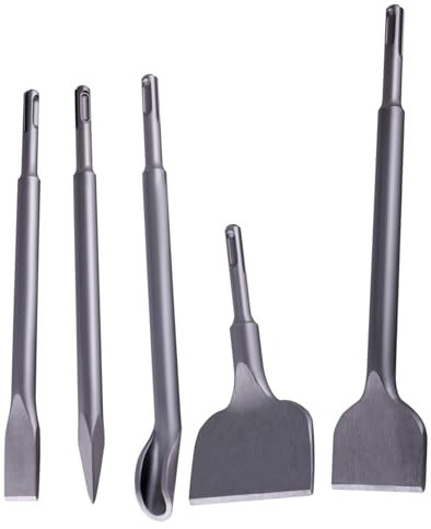 CNCYEAH Lot de 5 burins SDS Plus, comprenant des burins à carrelage, des burins plats, des burins larges, des burins pointus et des burins à béton en forme de U pour pierre et maçonnerie, maçonnerie