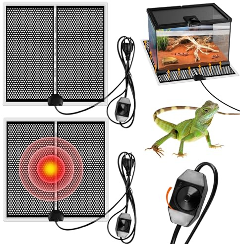 2 Pièces Tapis Chauffant Reptile, 14W 220V Coussin Chauffant pour Récipients en Verre, 28x28cm Tapis Chauffant Terrarium Réglable, Coussin Chauffant Terrarium Réglable Réglable avec Contrôle