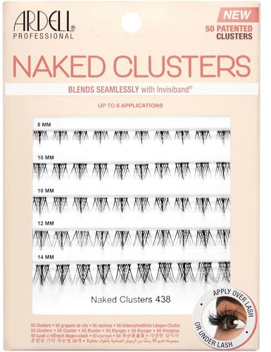 Ardell Naked Clusters 438 Cluster Lashes Kit, Fully Customisable Individual Eyelash Extensions, Spiky & Mid-Volume Lash Extension, Up to 8 Applications, Assorted Lengths, 50 Patented Lashes