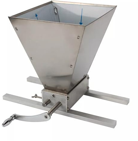 Silver Manual Malt Mill, Stainless Grain Grinder with 2 Adjustable Rollers Barley Grinder Crusher Flour Maker, for Home Brewing 26cm