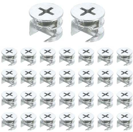 sourcing map Furniture Cam Lock Fasteners 15 x 12mm, 30Pcs Cam Lock Nut Connectors Fittings, Joint Connector Locking Nuts for Cabinet, Drawer, Wardrobe, Panel Connecting, White