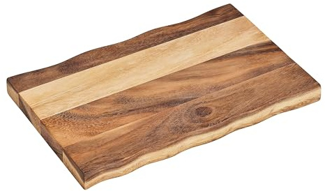 Tala Tabla rectangular ondulada, madera de acacia natural con diseño elegante y versátil, ideal para preparar y mostrar todos los alimentos, perfecto para servir comida de bufé, queso y carne, mide 40