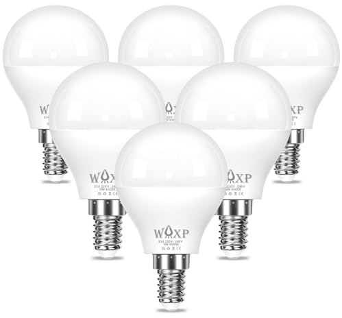 E14 Small Screw Light LED Bulb Cool White 40W Equivalent, 500 Lumen 5 Watt SES Golf Ball Bulbs for Lamps, 6500K Small Edison Screw P45 LED Lightbulb, 220-240V, Non-Dimmable, Pack of 6