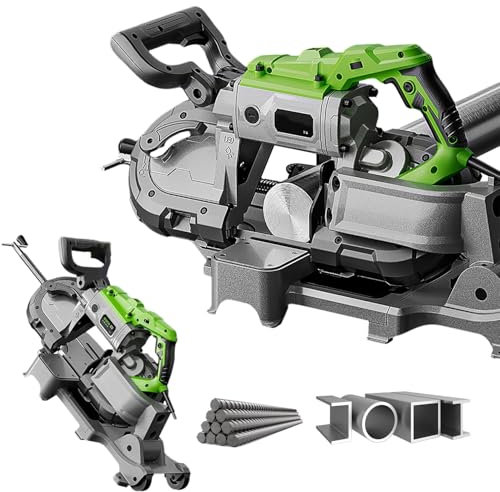 Sega a nastro, 1100 W, base rimovibile con pulegge,tecnologia di taglio a freddo,angolo di taglio regolabile da 0 a 90°, regolazione della velocità,per lavori di taglio di legno/vetro/metallo/carne