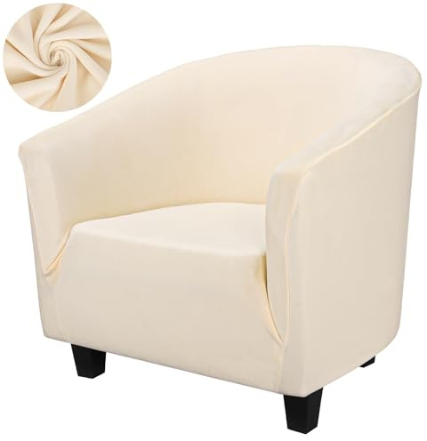 Segus Sesselbezug Stretch, 1 Stück Sesselhusse für Clubsessel, Sesselschoner Elastisch Sesselüberwurf, Waschbar und Abnehmbar, Sessel Bezug für Cocktailsessel, Einzelsofa (Beige, Samt)
