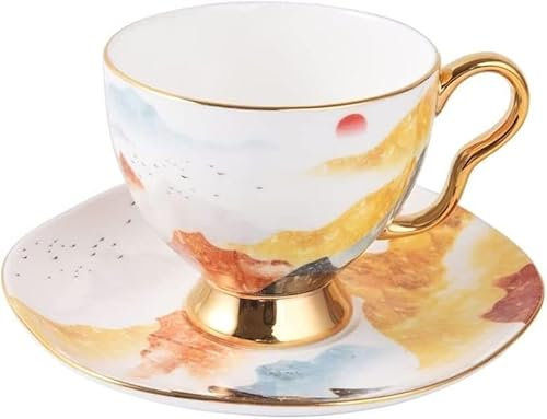 Set di Tazze da tè e caffè in Ceramica Bone China, Tazza da tè e piattino, Tazza da caffè in Porcellana, Set da tè in Porcellana da 6,1 Once