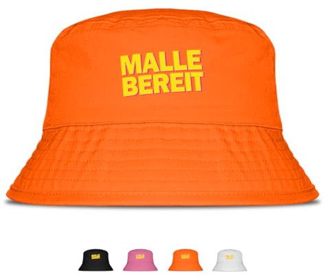 Prozente Momente Mallebereit - Lustiger Fischerhut – Der perfekte Sonnenhut für Herren & Damen – Ideal als Malle-Outfit, Party-Accessoire & Festival-Eimerhut für den Strand | Farbe Orange