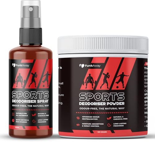 Sports Deodoriser Spray & Powder Twin Set (200ml + 100g) | Odor Eliminator for Shoes, Boots & Sports Gear | Antibacterial & Moisture-Absorbing Formula | Freshens Smelly Feet, Gym Bags & Gloves |