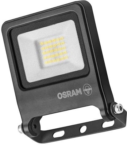 OSRAM Proyector LED ENDURA FLOOD PC 20W, blanco cálido 3000K, 1800 lúmenes, IP65, con aluminio reciclado, ángulo de haz de 110°, 90 lm/W, gris