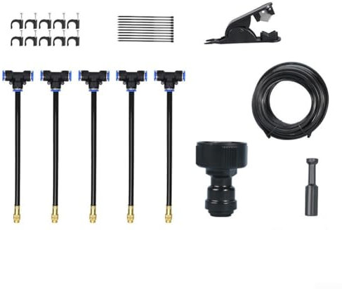 DAZZLEEX Dispositivo de riego automático integrado con aspersor, kit de riego de 5 m/10 m/15 m, patrones de pulverización ajustables, refrigeración por niebla para plantas y patio al aire libre (15 m)