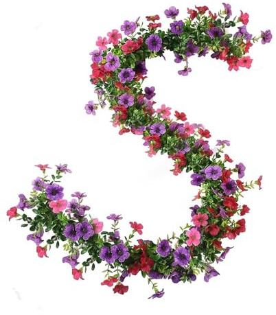 Elecbee 2 Stück Künstliche Hängepflanze Petunien, Kunstblumen Hängend, Blumen Deko, Blumengirlande Künstlich, Seidenblumen für Hochzeitsbogen Party Heim Garten Mauer Dekor