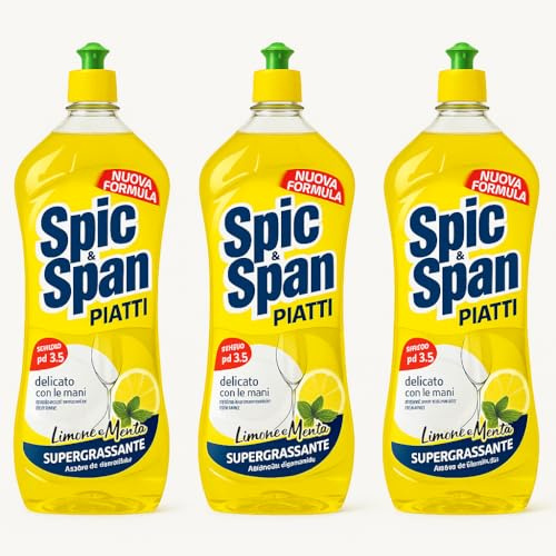 Detersivo Piatti 1L Limone Per SPIC&SPAN Disponibile in Confezione da 3, 6, 9 o 12 Pezzi | Sgrassante, Profumazione Fresca, Uso Quotidiano (3)