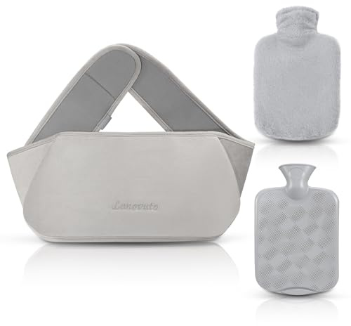 1.2 L Bouillotte eau Chaude, 3 en 1 Bouillottes avec Housse en Peluche et Ceinture, Bouillotte Regles Douloureuses, Peluche Bouillotte Ceinture, pour Jambes, Dos, Épaules, Cou, Taille (Gris)