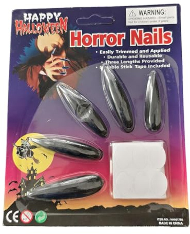 Självhäftande naglar halloween | Helt täckande konstgjorda naglar lång form 10 stycken | Läskig nageldekoration för maskerad scenuppträdande kostymfester halloweenfester vampyr rollspel
