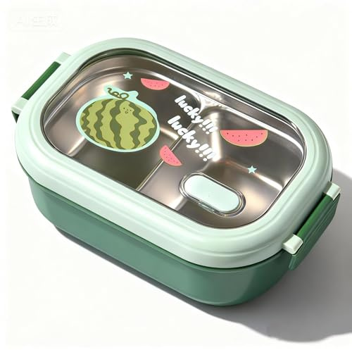 Pissente Insulated Lunch Box Stainless Steel Lunch Container 22.5x14.5x8cm Thermal Lunch Box Leakproof Food Container for Adults Kids Suitable for School and Work (Green)