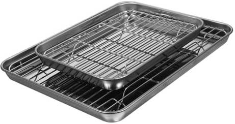 Plateaux Cuisine 2 Pièces en Acier Inoxydable Argenté, Égouttage Rustique | Grille Patisserie, Plaques D'égouttage Cuisine, Fruits et Légumes, Gain de Place et Ventilation