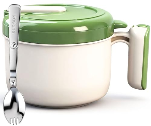 Purilit design instant nudlar skål, 1 300 ml ramen skål med lock läckagesäker nudelskål med ätpinnar och spork pastaskål ramen skål set för grönsaker frukt ramen (grön)