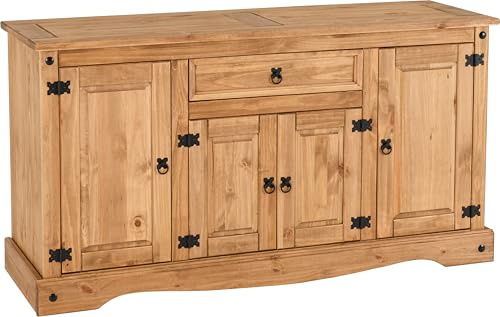 Seconique Corona 4 Door 1 Drawer Sideboard in Distressed Waxed Pine
