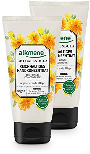 alkmene Handkonzentrat mit Bio Calendula - Reichhaltige Handcreme für sehr trockene Hände & rissige Hände - vegane Creme ohne Silikone, Parabene, Mineralöl, PEGs, SLS & SLES im 2er Pack (2x 75 ml)